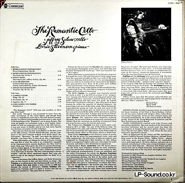 JEFFREY SOLOW, DORIS STEVENSON ‎– THE ROMANTIC CELLO COMS-9006