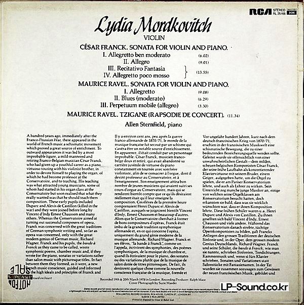 LYDIA MORDKOVITCH - FRANCK / RAVEL SONATAS FOR VIOLIN. SIGNED. RCA ‎RL-25166