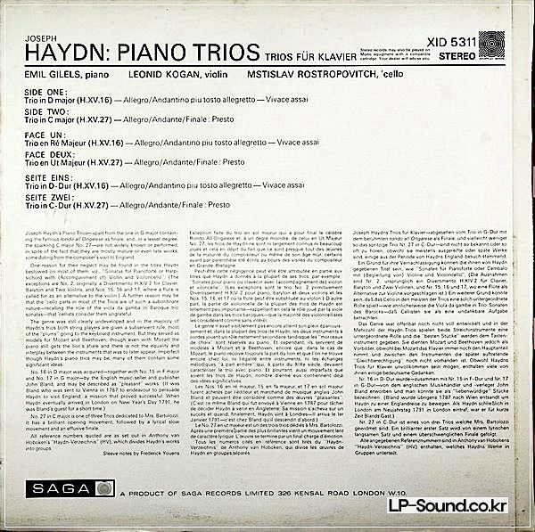 HAYDN PIANO TRIOS NOS.16 & 17 / GILELS / ROSTROPOVICH / KOGAN XID 5311