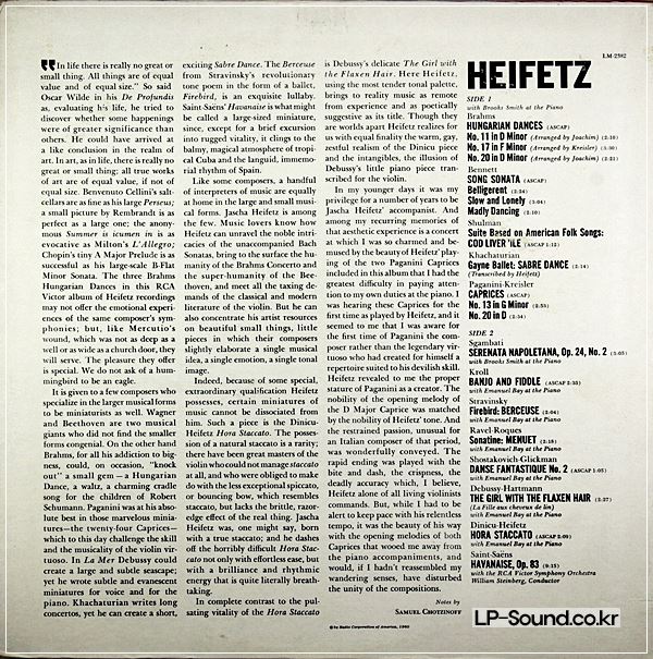 HEIFETZ VIOLIN RECITAL RCA LM 2382 MONO 1ED