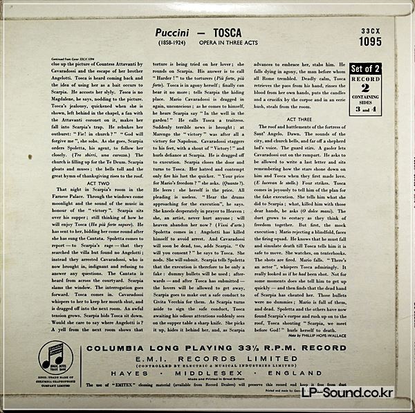 PUCCINI TOSCA * CALLAS * DE SABATA UK COLUMBIA  33CX 1094-95 1ST