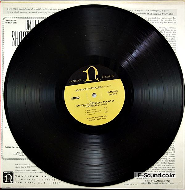 SHOSTAKOVICH - CELLO SONATA / SHAPIRO / ZAYDE / NONESUCH H-71050 STEREO
