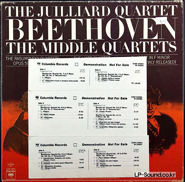 BEETHOVEN MIDDLE QUARTETS JUILLIARD QUARTET 3LP BOX