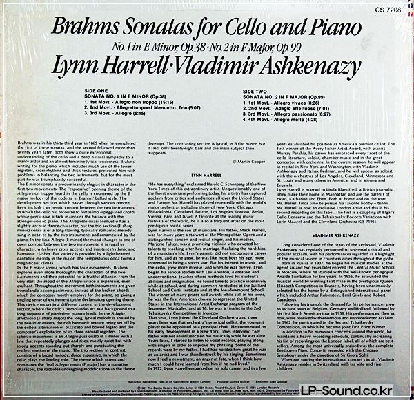 BRAHMS CELLO SONATAS HARRELL/ASHKENAZY LONDON CS 7208