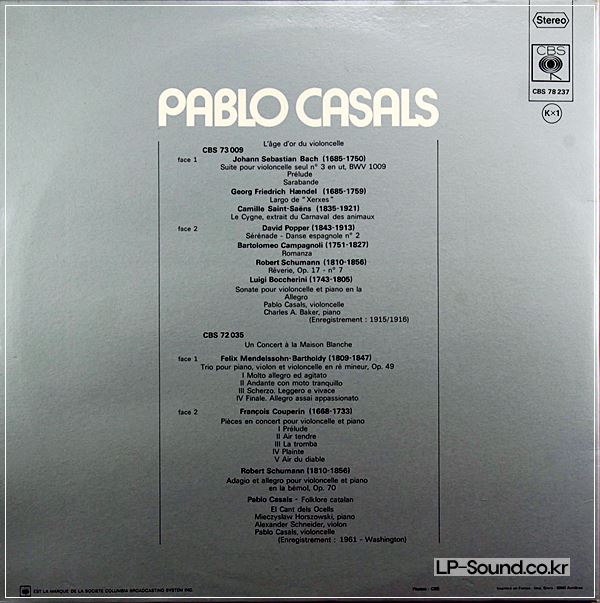 HOMMAGE A PABLO CASALS CELLO 2 X LP CBS STEREO
