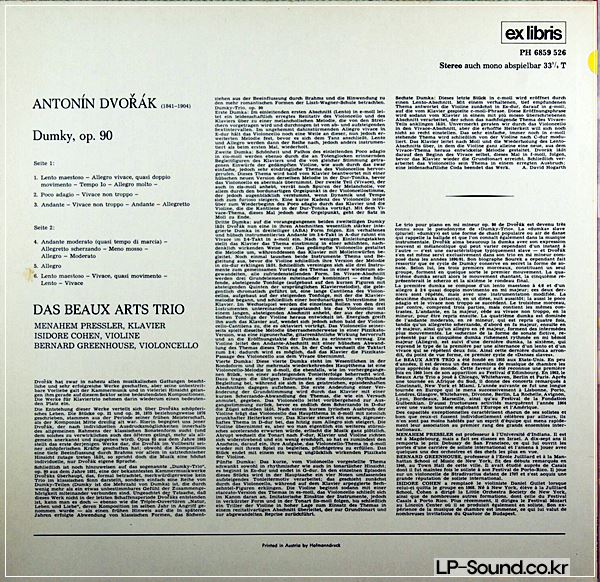 DVORAK DUMKY TRIO OP. 90 BEAUX ARTS TRIO EX LIBRIS PH 6859 526