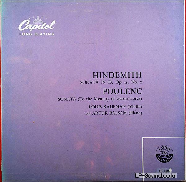 LOUIS KAUFMAN-ARTUR BALSAM/HINDEMITH SONATA/78S/CAPITOL EBL 8066
