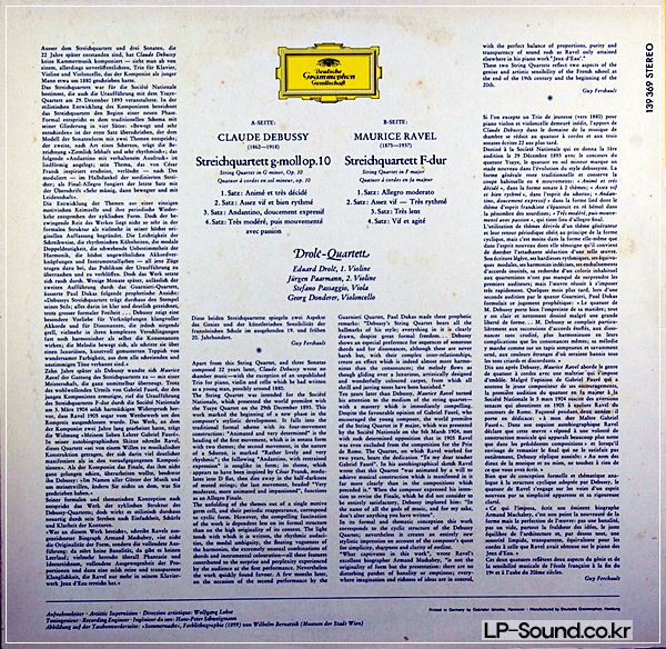 DEBUSSY- RAVEL STRING QUARTET  DROLC QUARTET SLPM 139 369  1968