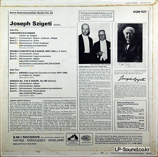 JOSEPH SZIGETI GREAT INSTRUMENTALISTS PETRI GOEHR HQM-1127