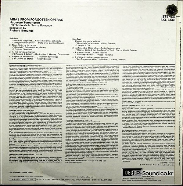 ARIAS FROM FORGOTTEN OPERAS HUGUETTE TOURANGEAUSXL 6501