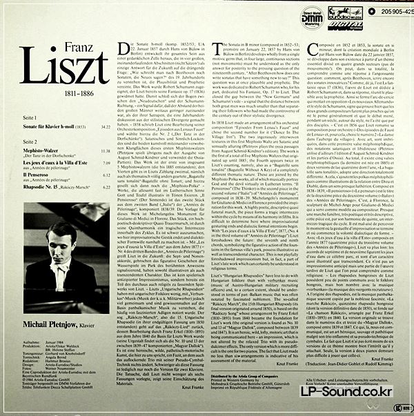LISZT PIANO SONATA IN B MINOR LP MIKHAIL PLETNJOW F702