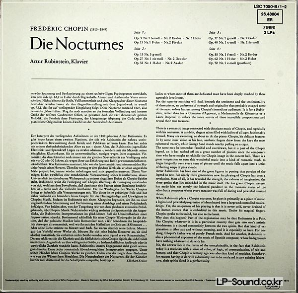 CHOPIN NOCTURNES / RUBINSTEIN  PIANO SOLO