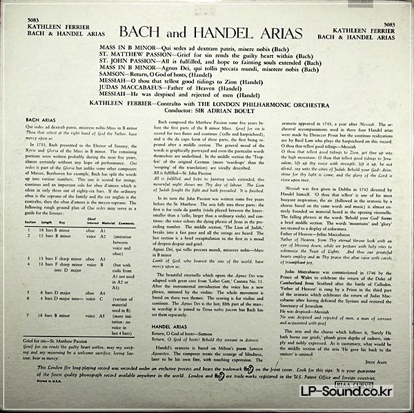 A RECITAL OF BACH AND HANDEL ARIAS KATHLEEN FERRIER LPO BOULT