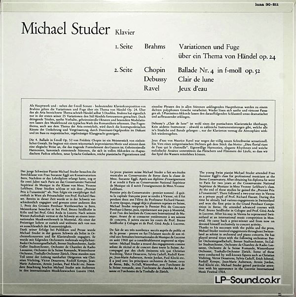 MICHAEL STUDER BRAHMS CHOPIN DEBUSSY RAVEL PIANOLUNA 30-211