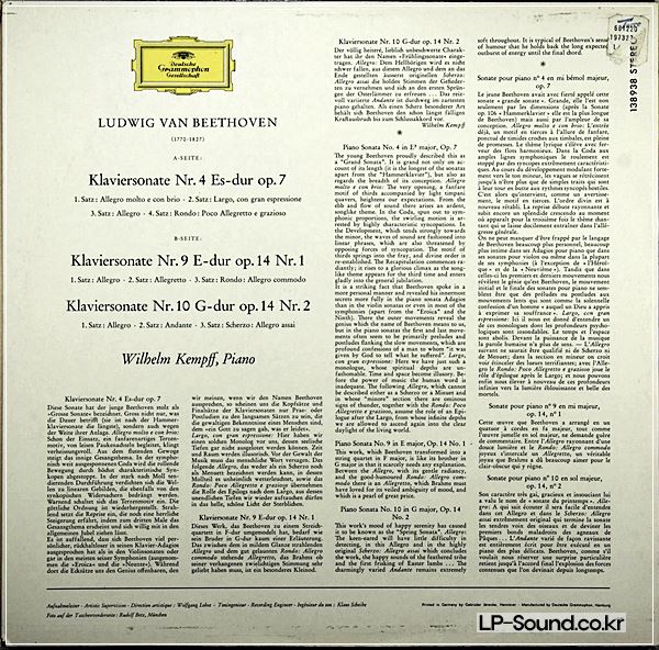 BEETHOVEN: KLAVIERSONATEN NR. 4, 9, 10 - KEMPFF (DGG 138 938 SLPM