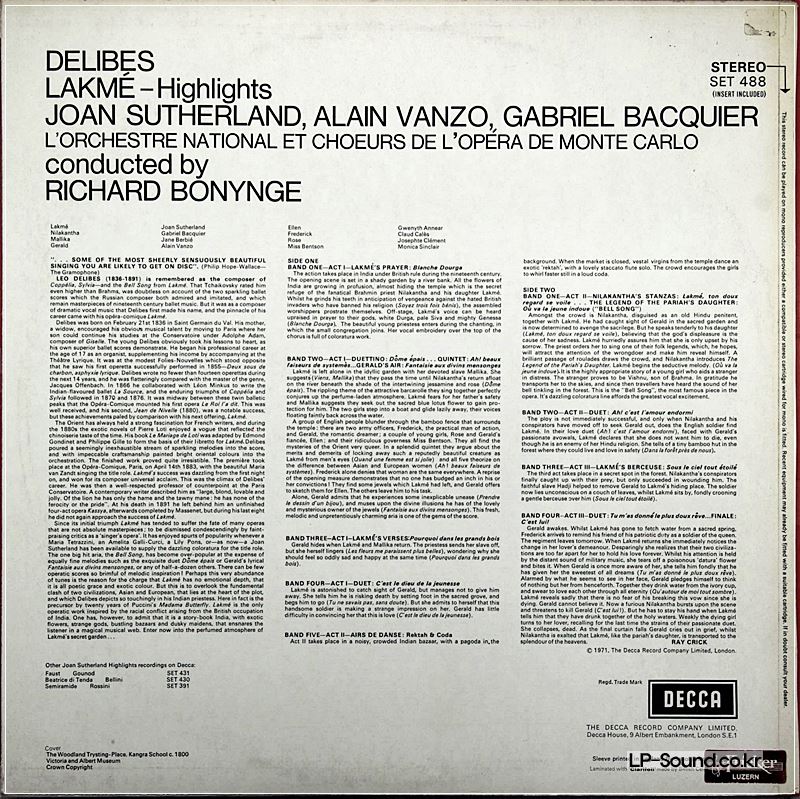 DELIBES*, JOAN SUTHERLAND, RICHARD BONYNGE – LAKME  - HIGHLIGHTS SET 488
