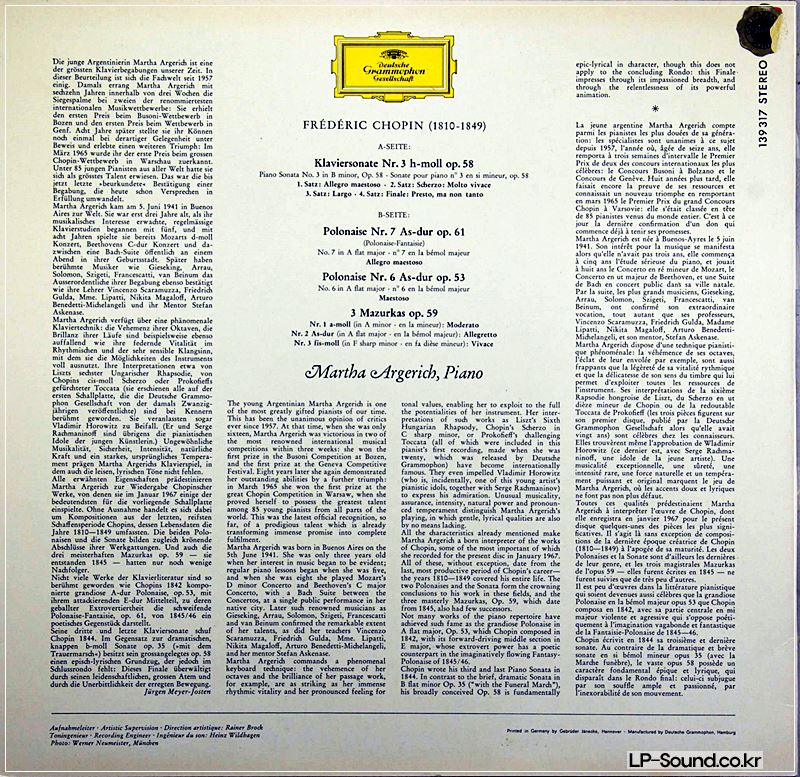 CHOPIN PIANO RECITAL MARTHA ARGERICH SLPM 139 317