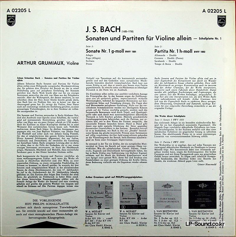 ARTHUR GRUMIAUX : BACH  SONATEN UND PARTITEN FÜR VIOLINE 3LP  PHILIPS