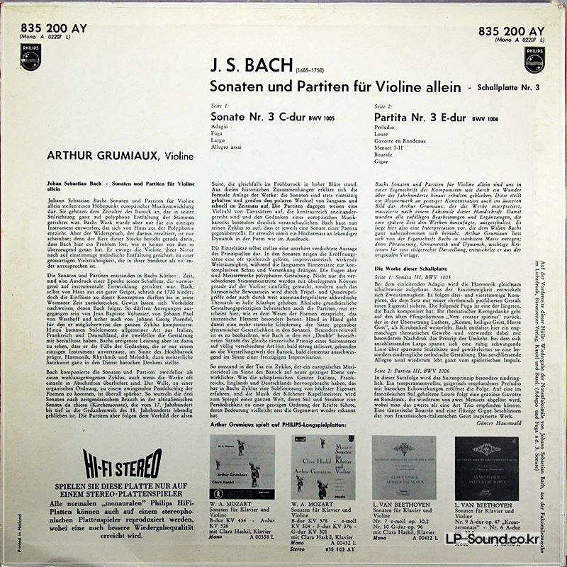 BACH NO.3 SONATEN UND PARTITEN FÜR VIOLINE   PHILIPS 835 200AY