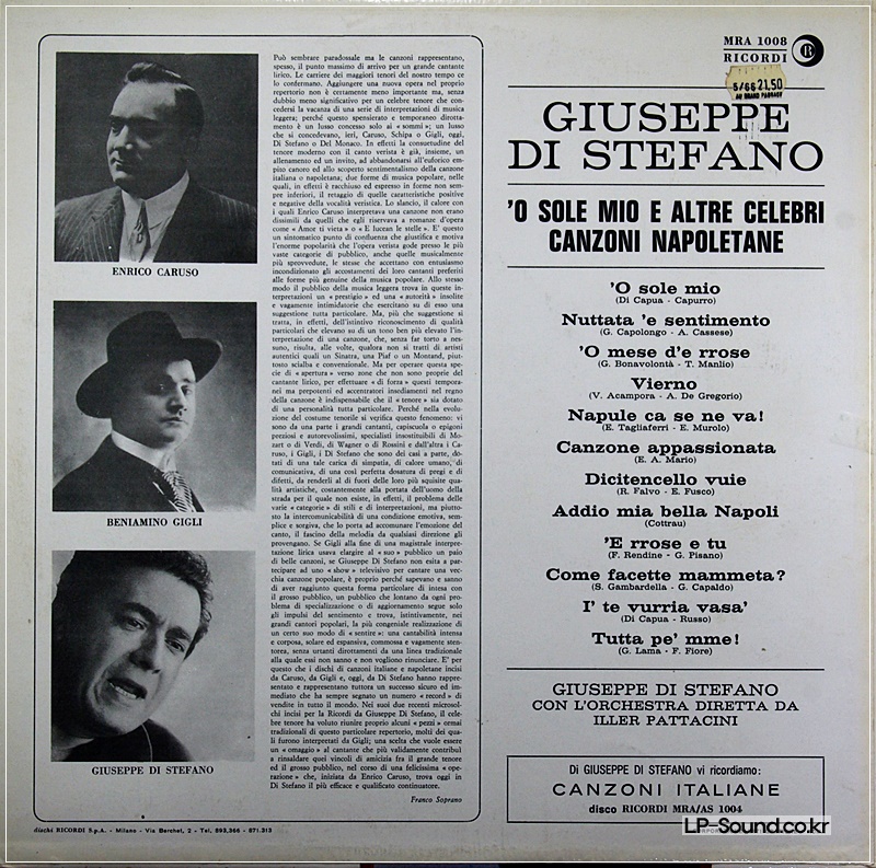 GIUSEPPE DI STEFANO ‎– 'O SOLE MIO E ALTRE CELEBRI CANZONI CANZONI