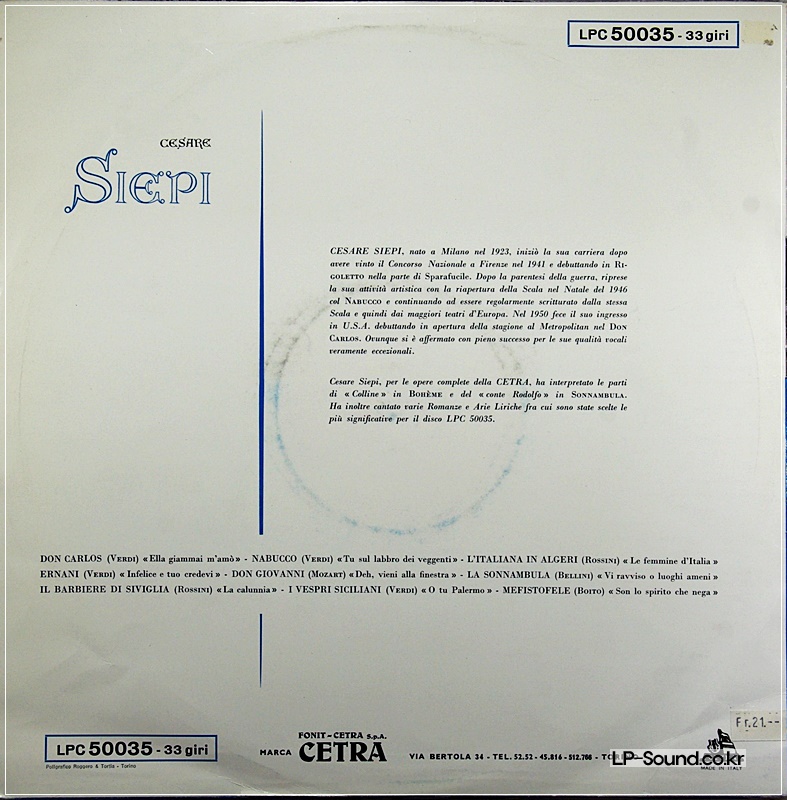 CESARE SIEPI BASS VERDI CETRA LPC-50035