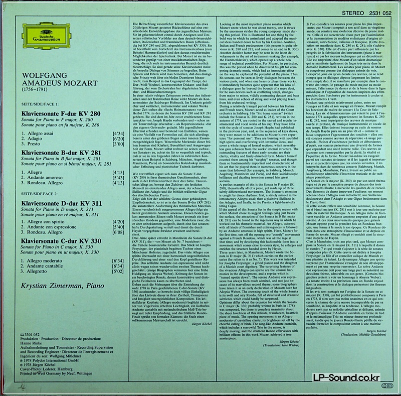 MOZART 4 SONATEN KRYSTIAN ZIMMERMAN DG 2531 052