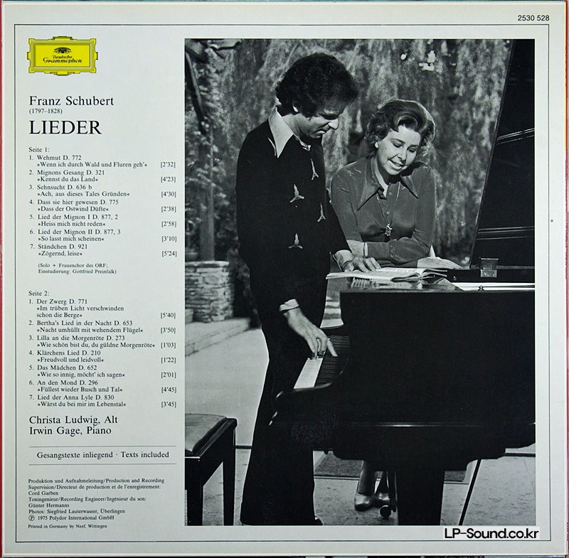 CHRISTA LUDWIG SCHUBERT SONGS GAGE PIANO DGG 2530 404