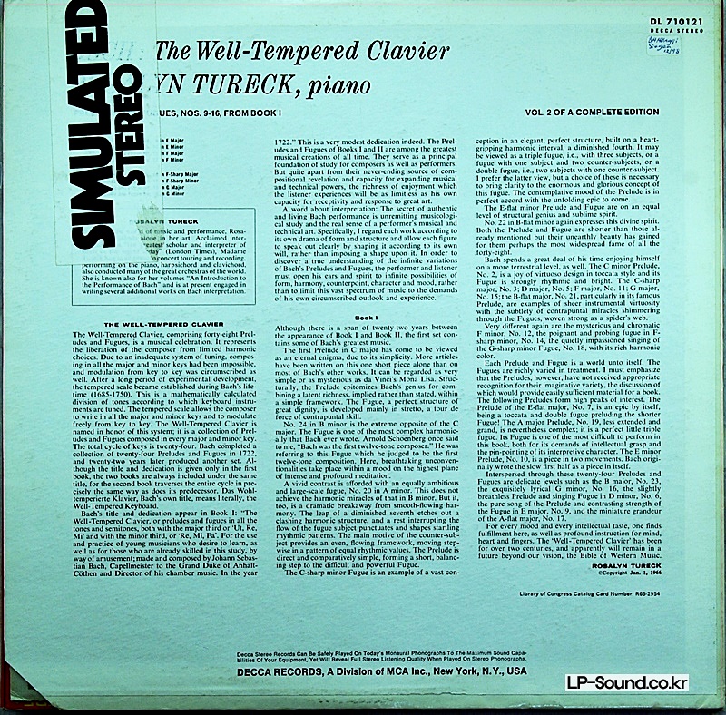 ROSALYN TURECK BACH THE WELL TEMPERED CLAVIER VOL.2