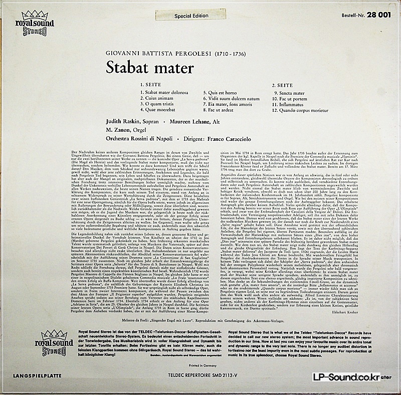 PERGOLESI - STABAT MATER - CARACCIOLO DECCA 28 001