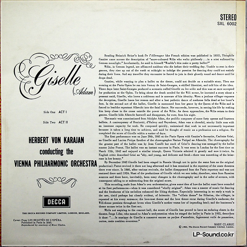 ADAM GISELLE KARAJAN DECCA STEREO SXL 6002