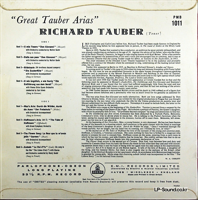 RICHARD TAUBER  GREAT TAUBER ARIAS-PARLOPHONE-ODEON-PMB 1011