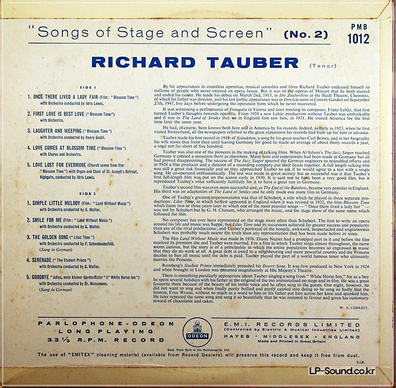 RICHARD TAUBER MUSIC OF STAGE & SCREEN NO. 2 - PARLOPHONE 10