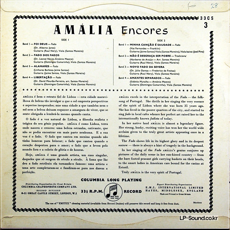 AMãLIA RODRIGUES – AMãLIA ENCORES - COLUMBIA 33CS.3 10