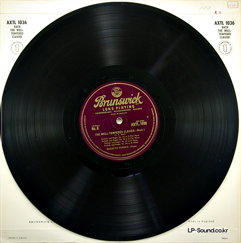 ROSALYN TURECK BACH THE WELL TEMPERED CLAVIER AXTL 1036 VOL.1
