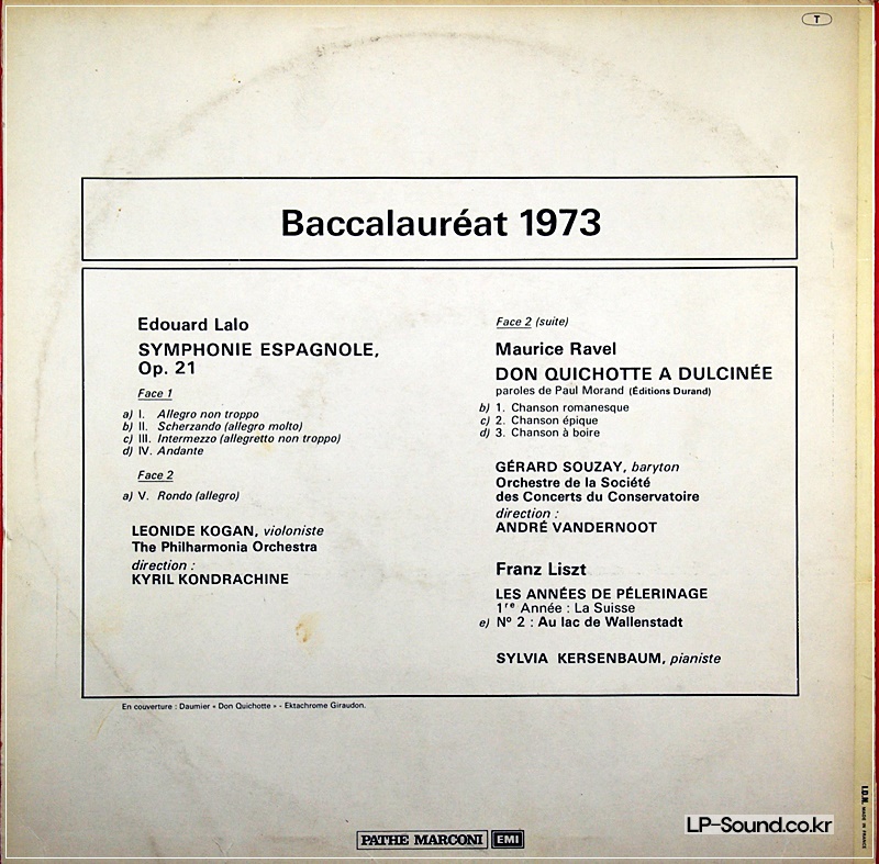BACCALAUREAT 1973 LALO RAVEL LISZT KOGAN EMI