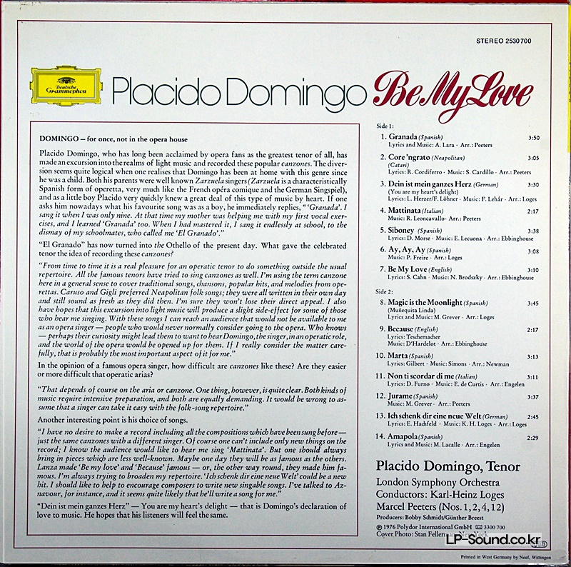 PLACIDO DOMINGO  BE MY LOVE   DG 2530 700