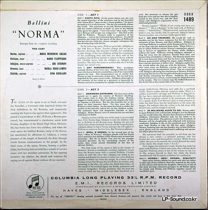 BELLINI NORMA MARIA CALLAS TULLIO SERAFIN 33CX 1489