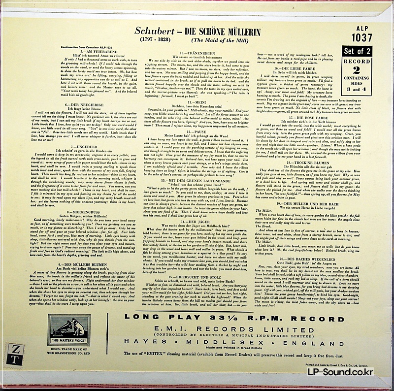 SCHUBERT DIE SCHONE MULLERIN FISCHER-DIESKAU GERALD MOORE HMV ALP