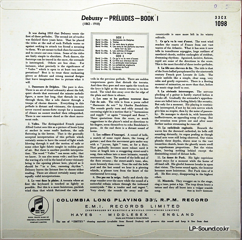 DEBUSSY PRELUDES BOOK 1 / WALTER GIESEKING 33CX 1098