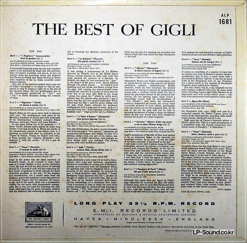BENJAMIN GIGLI Best of..GIGLI. ORIG ALP 1681 UK-59