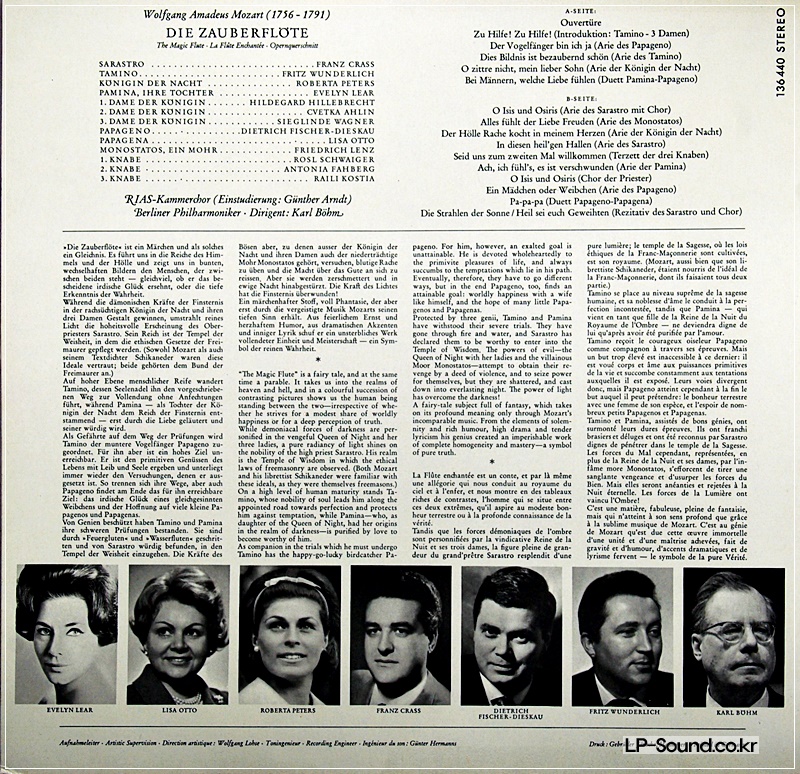 MOZART DIE ZAUBERFLOTE LEAR WUNDERLICH DIESKAU BOHM DG 136 440