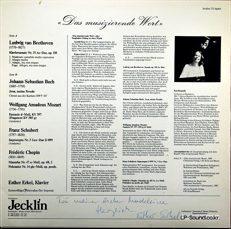 BEETHOVEN / BACH / MOZART / ESTHER ERKEL BOSENDORFER PIANO.
