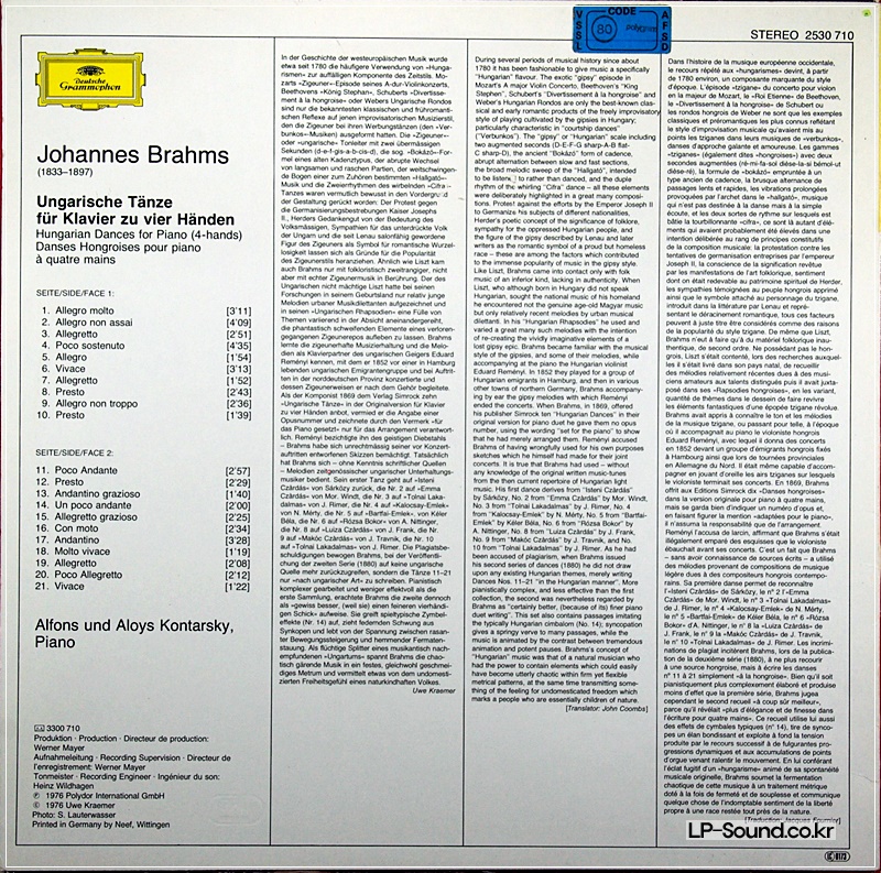 ALFONS & ALOYS KONTARSKY BRAHMS HUNGARIAN DANCES - DG 2530 710