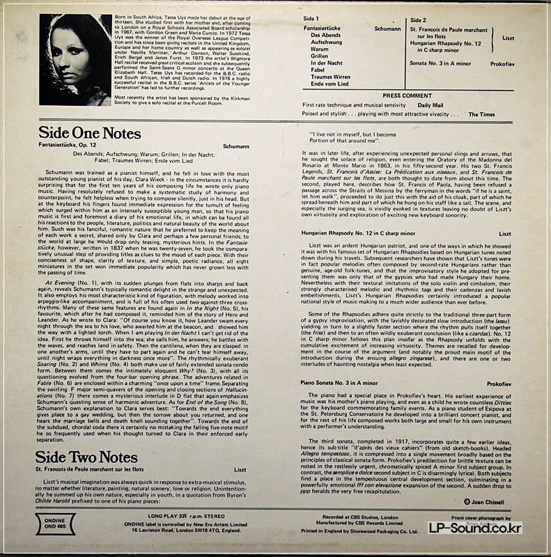 SCHUMANN LISZT PROKOFIEV ETC  TESSA UYS AUTOGRAPHED ONDINE
