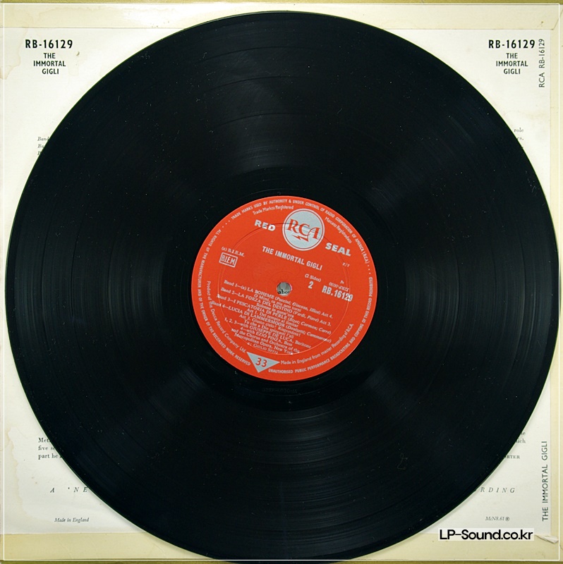 GIGLI THE IMMORTAL GIGLI  RB-16129 RCA 1958