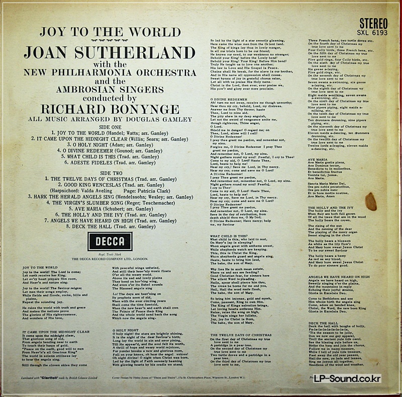 JOY TO THE WORLD JOAN SUTHERLAND  SXL 6193