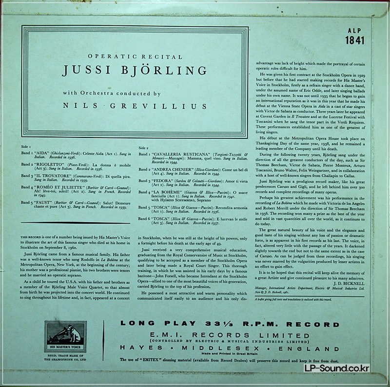 JUSSI BJORLING** - OPERATIC RECITAL   ALP 1841