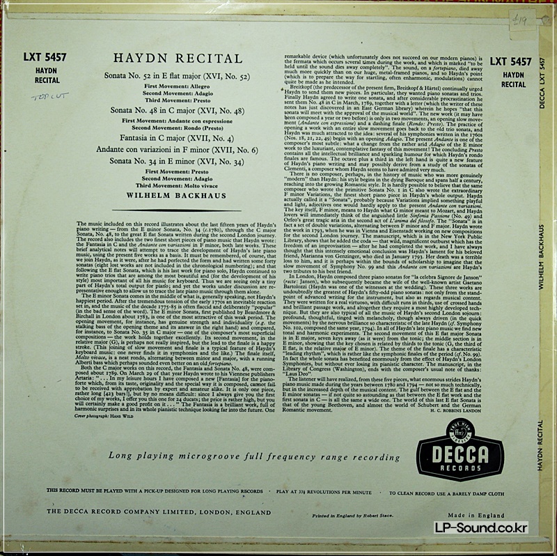 HAYDN RECITAL BACKHAUS PIANO DECCA 1ED LXT 5457