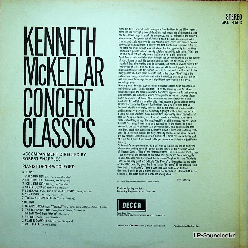 KENNETH MCKELLAR – CONCERT CLASSICS  SKL 4663
