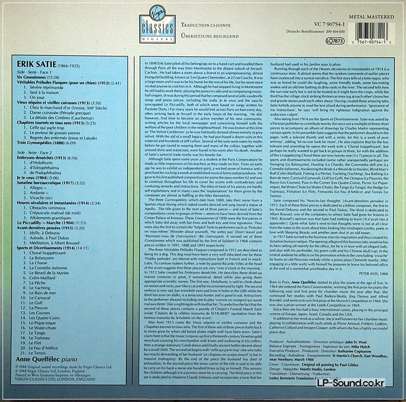 ERIK SATIE - ANNE QUEFFELEC - TROIS GYMNOPEDIES - ORIGINAL 1988